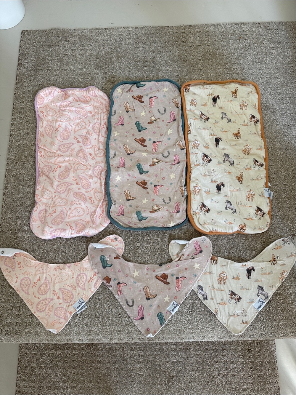 Copper Pearl Western Theme Bibs and Burp Cloths